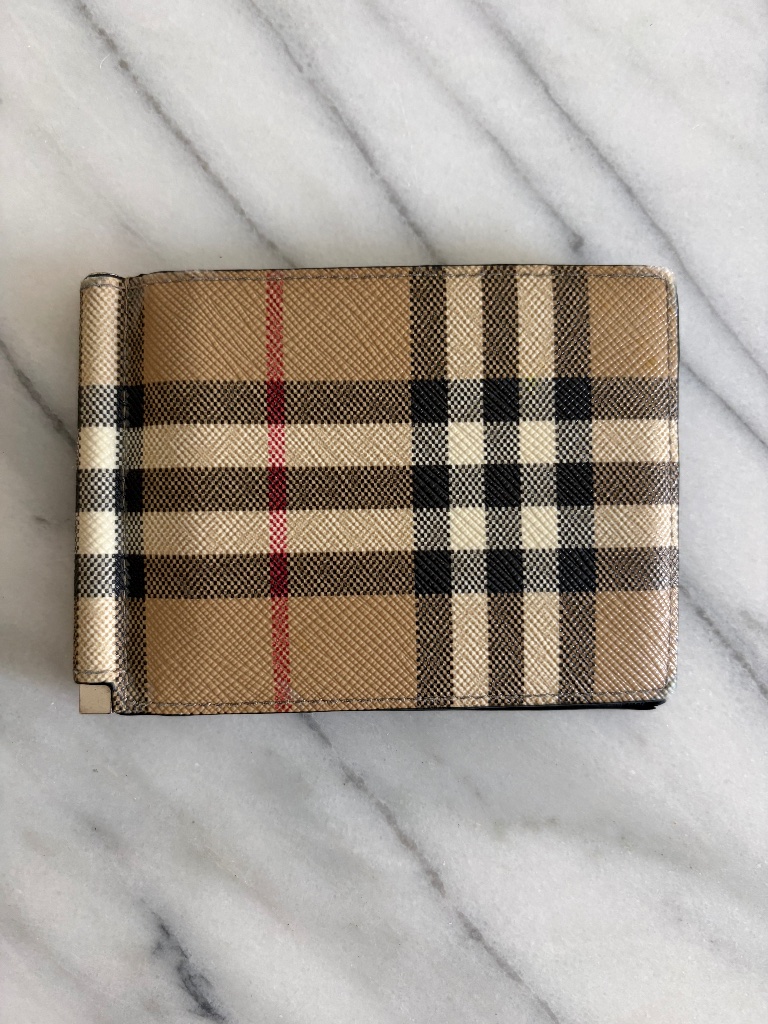 Authentic Vintage Burberry Archive Check Money Clip Wallet Leather Bifold
